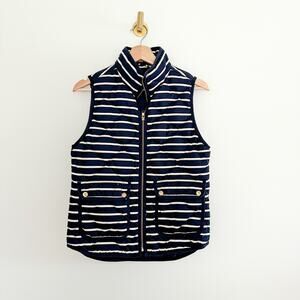 J. Crew Striped Print Zip Up Puffer Vest Black White XS